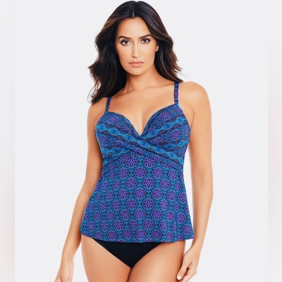 Miraclesuit Danube Bleu Allura Printed Tankini Swim Top Size 10 - Picture 1 of 9